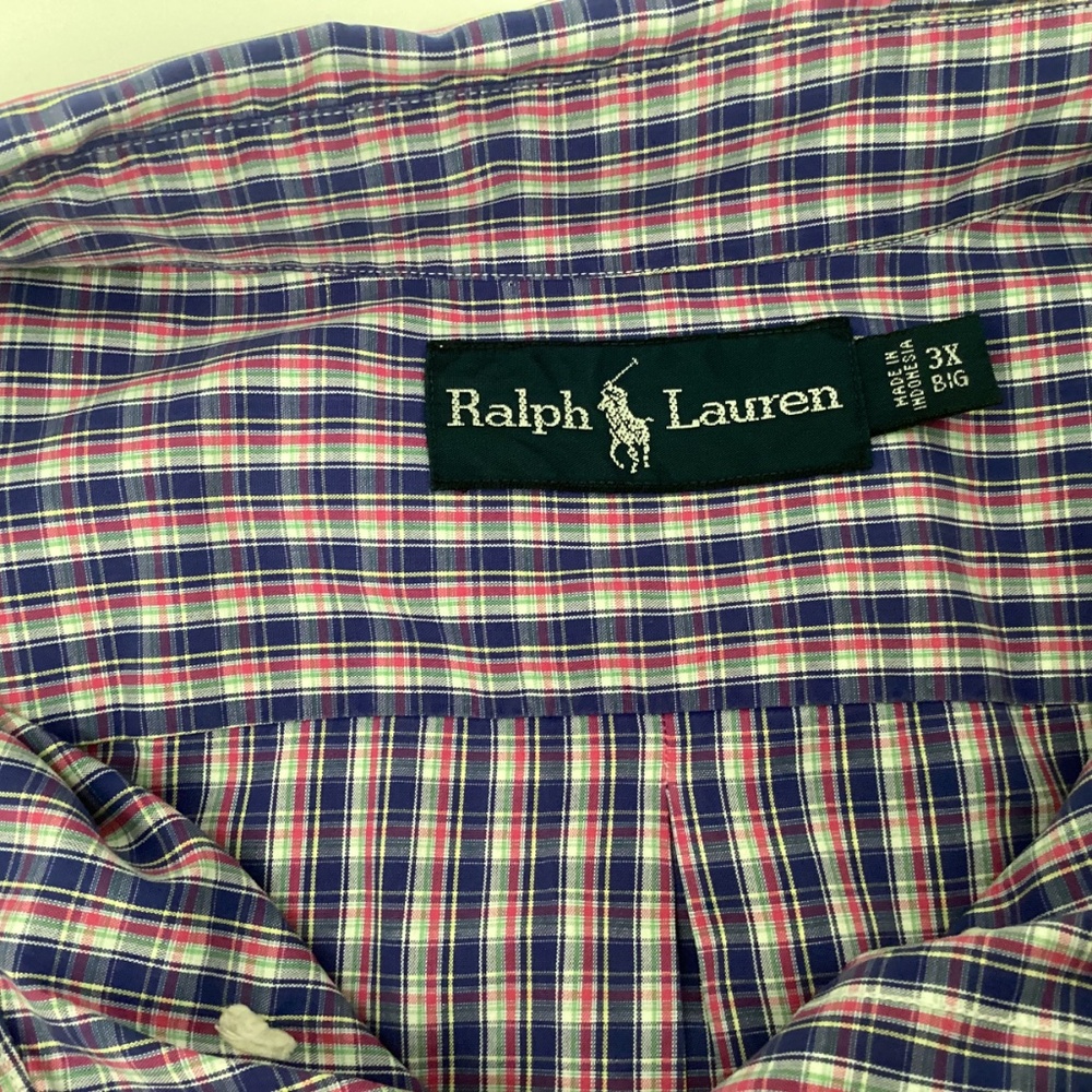MENS Ralph Lauren Button Down Short Sleeve Plaid Multicolor Shirt Size 3XB EUC - Picture 4 of 8